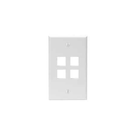 Leviton 4-Port Wallplate Unloaded, 1-Gang Use W/Snap-In Modules, Quickport WH 41080-4WP